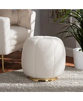 Baxton Studio Raelynn Modern and Contemporary Ivory Boucle Upholstered and Gold Metal Ottoman