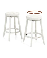 Gouun 360-Degree Swivel Upholstered Rubberwood Frame Bar Stool Set of 2 with Footrest- inches