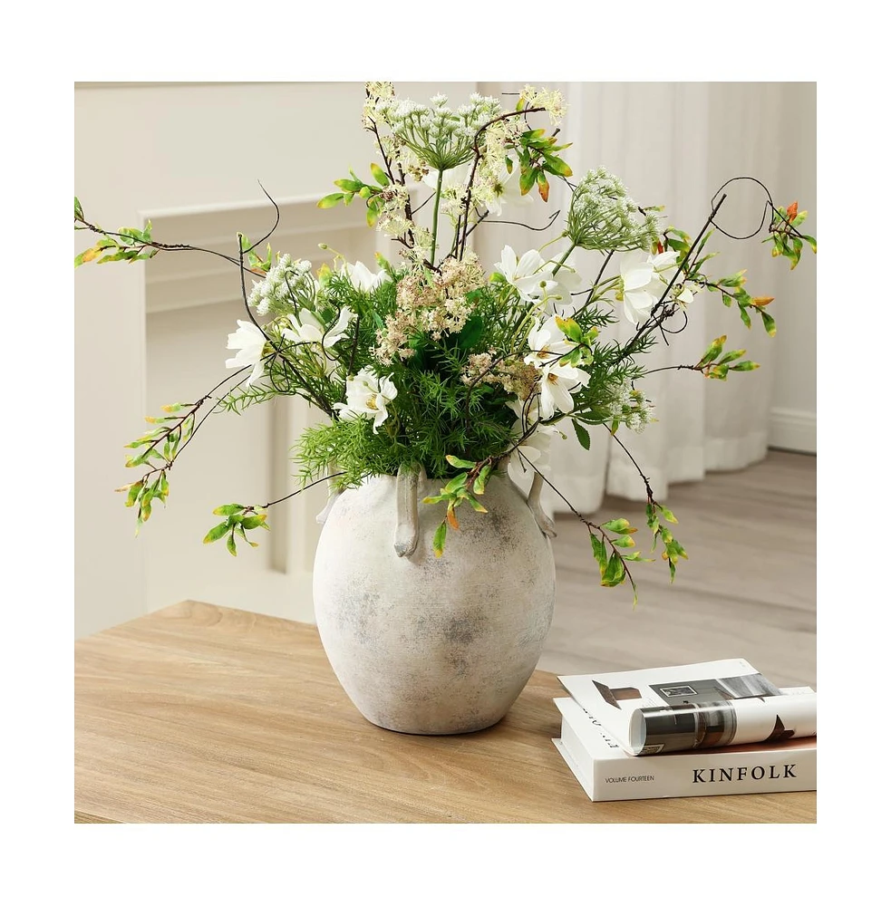 LuxenHome White with Gray Terracotta 11-Inch Tall Vase with Handles