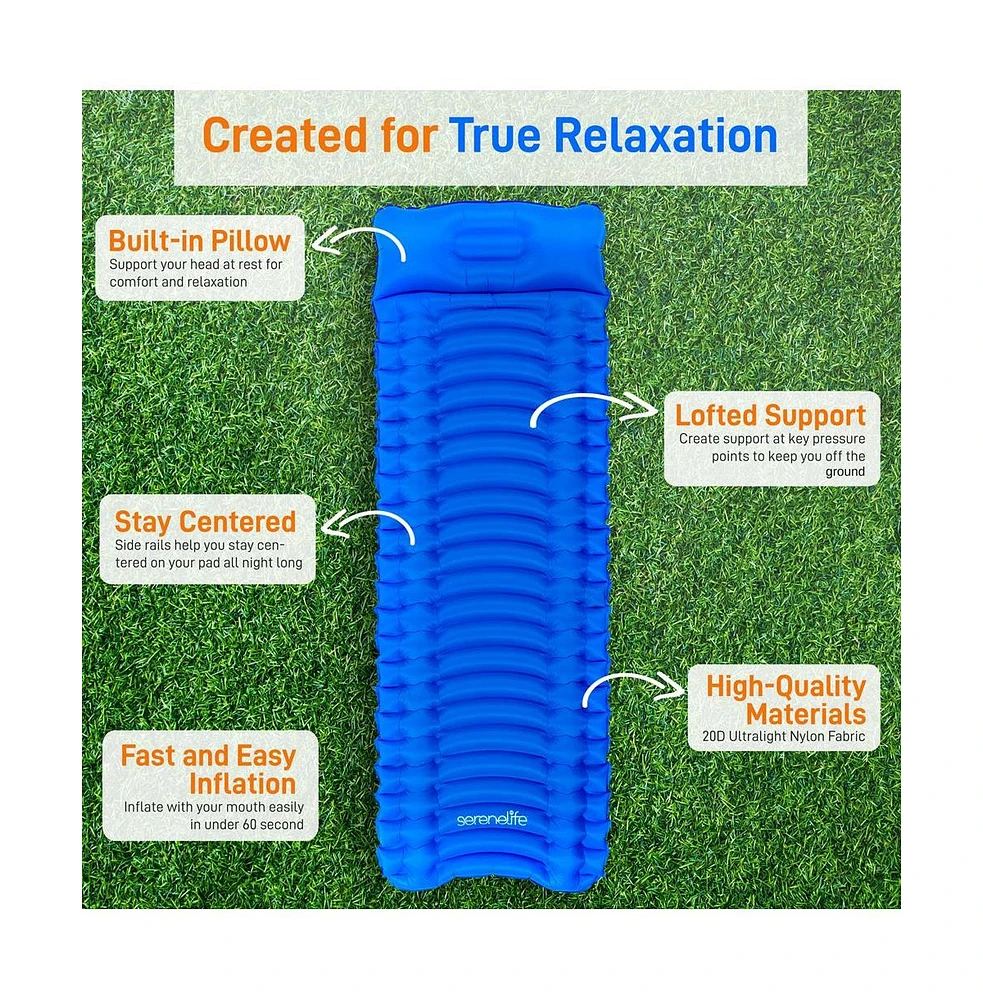SereneLife Ultralight Sleeping Pad with Carrying Bag, Compact & Lightweight, Blue