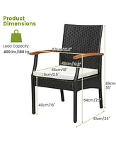7 Pieces Outdoor Wicker Chair and Dining Table Set-Wood Handrail
