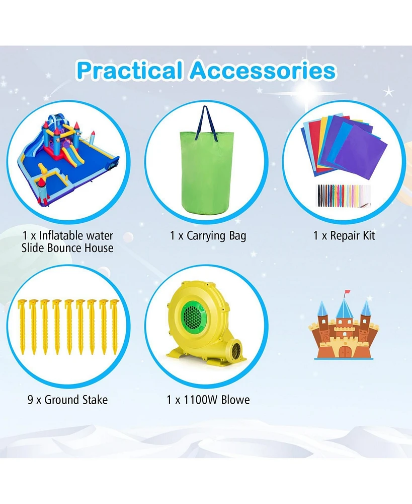 Gouun Rocket Theme Inflatable Water Slide Park with 1100W Blower