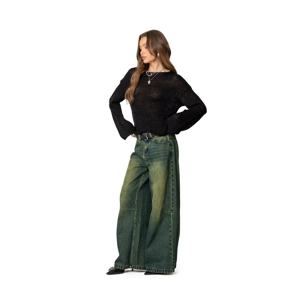 Edikted Womens Shawn Washed Low Rise Jeans