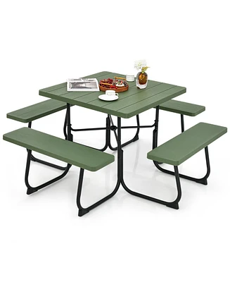 Outdoor Picnic Table with 4 Benches and Umbrella Hole