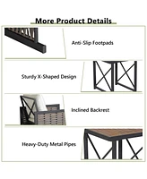 3 Pieces Patio Rattan Furniture Set with Acacia Wood Tabletop