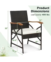 Gymax Set of 4 Pe Wicker Dining Chairs w/ White Soft Zippered Cushions Armchairs Patio
