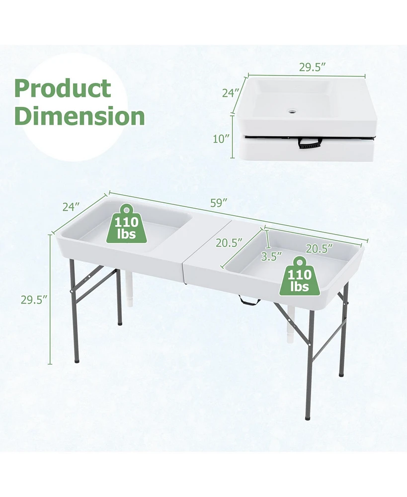 Gouun 5 Ft Folding Ice Cooler Table with Double Sinks for Camping Party Picnic Wedding