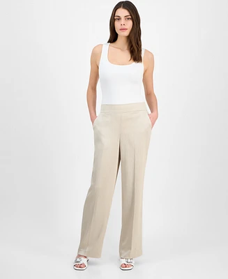 Anne Klein Women's Crinkled Satin Pull-On Wide-Leg High Rise Pants