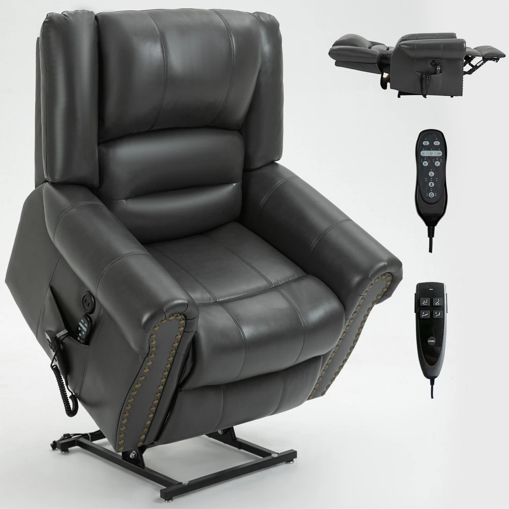 Boyel Living Power Lift Recliner Chair Heat Massage Dual Motor Infinite Position Up to 350 Lbs Faux Leather Heavy Duty Motion Mechanism with Usb Ports