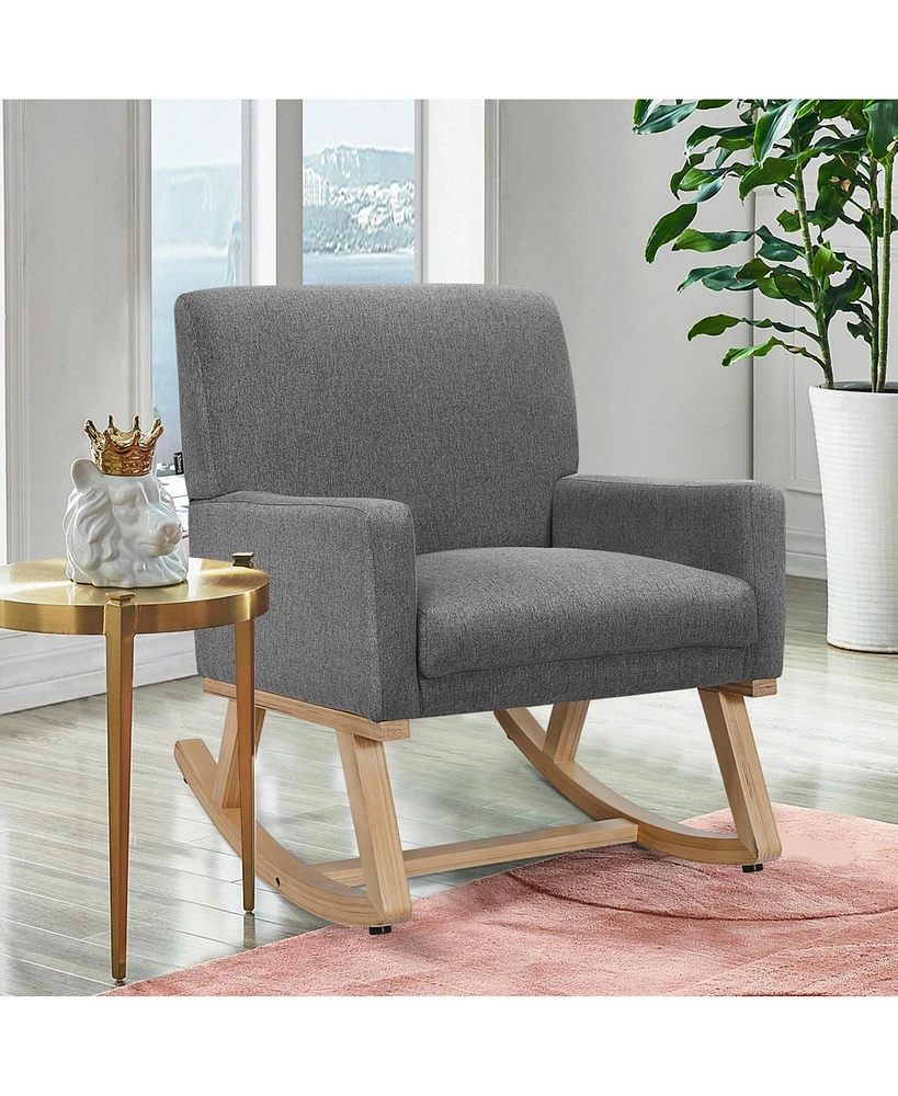 Gouun Upholstered Rocking Chair with and Solid Wood Base