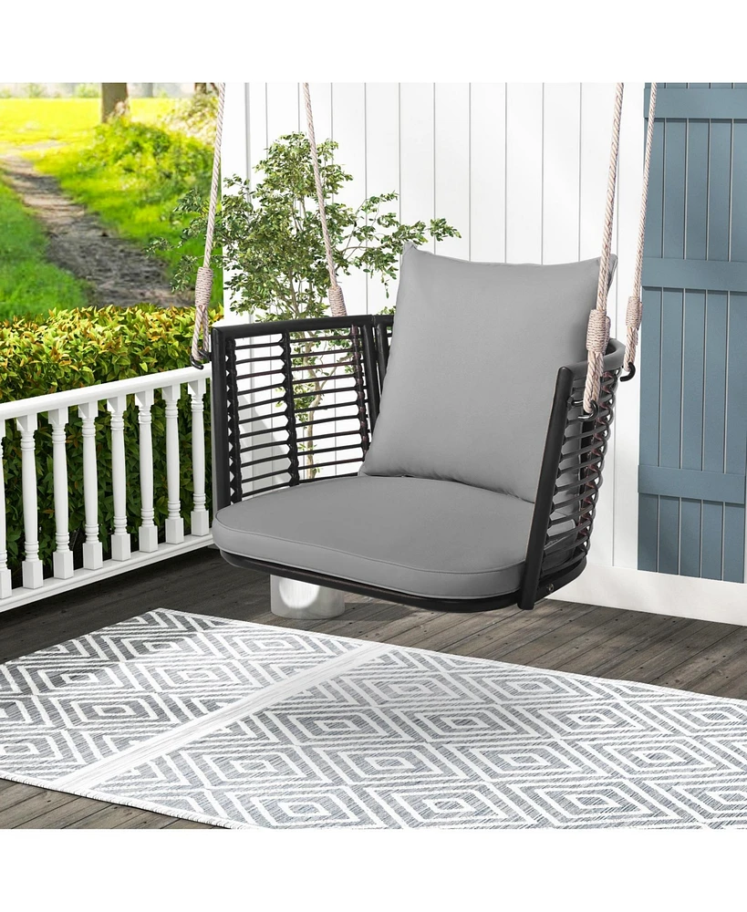Gouun Single Person Hanging Seat with Woven Rattan Backrest for Backyard