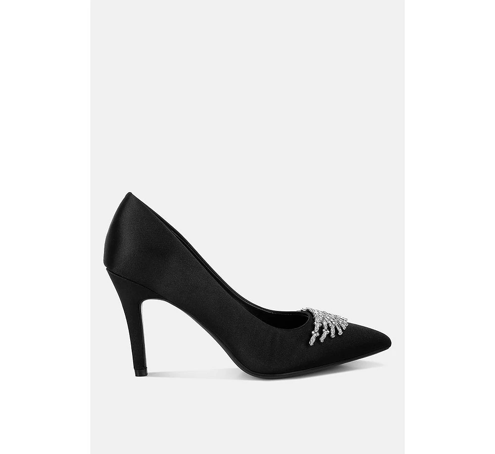 Rhodolia Diamante Brooch Detail Satin Pumps