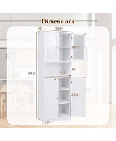 64.5" Tall Bathroom Cabinet with Tempered Glass Doors Adjustable Shelves
