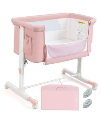 Gouun Portable Baby Bedside Bassinet With 5 Level Adjustable Heights Travel Bag