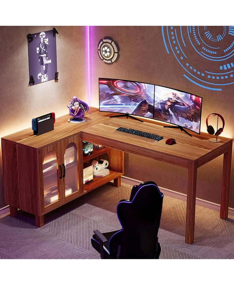 Tribesigns 59-Inch L Shaped Computer Desk with Cabinet, Farmhouse Corner Desk with Storage Shelves, L Shaped Executive Desk, Long Writing Desk for Hom