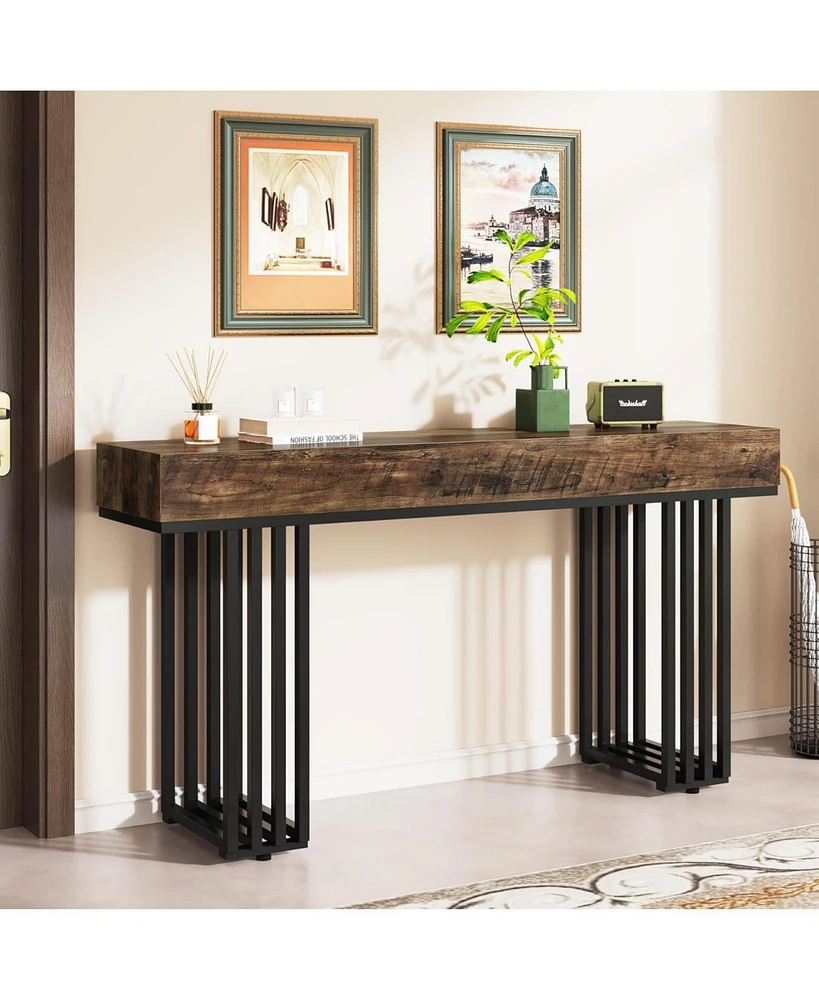 Tribesigns 55-Inch Console Table for Entryway, Industrial Wood Hallway Table with Stylish Metal Frame, Sofa Foyer Table for Living Room, Entrance, Bla