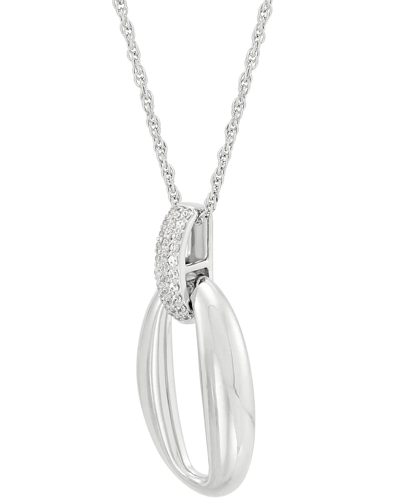 Diamond Pave Oval Pendant Necklace (1/10 ct. t.w.) in Sterling Silver, 16" + 2" extender