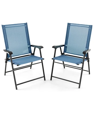 Patio 2pcs Folding Sling Back Chair Portable Armrests Metal Outdoor Dining