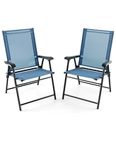 Patio 2pcs Folding Sling Back Chair Portable Armrests Metal Outdoor Dining