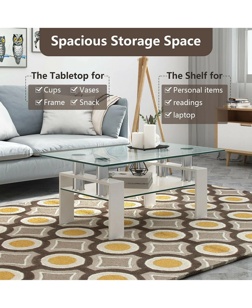 Gouun Rectangle Glass Table with Metal Legs for Living Room