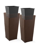 Casafield (Set of 2) All-Weather Outdoor Planters with Liners - White, Tall Tapered Plant Boxes Flower Pots for Front Porch, Patio, Garden