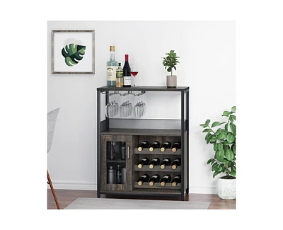 gaomon Wine Bar Cabinet with Detachable Wine Rack, Bar Rack Cabinet with Glass Holder and 1 Drawer, Mesh Door, Small Sideboard and Buffet Cabinet for