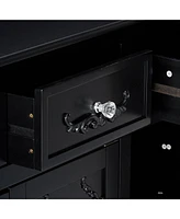 King's Brand Wood Console Sideboard Table with Drawers and Storage, Black Finish