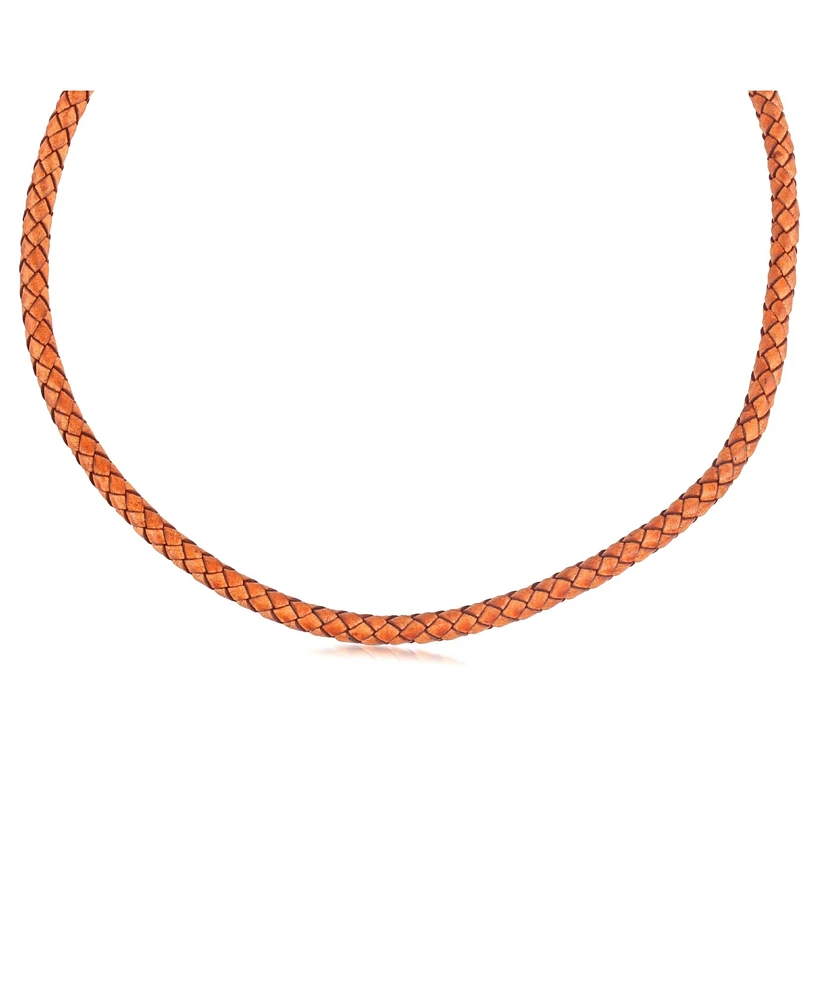 American West Jewelry Braided Genuine Antique Orange Leather Sterling Silver Necklace, 17 to 20 Inches