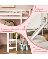 Gouun Twin Size Wooden Loft Bed with Slide Ladder