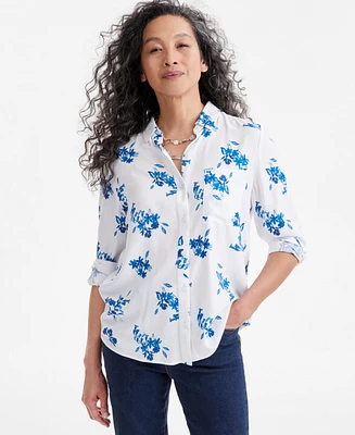 Style & Co Women's Printed Button-Front Perfect Shirt, Exclusively at Macy's