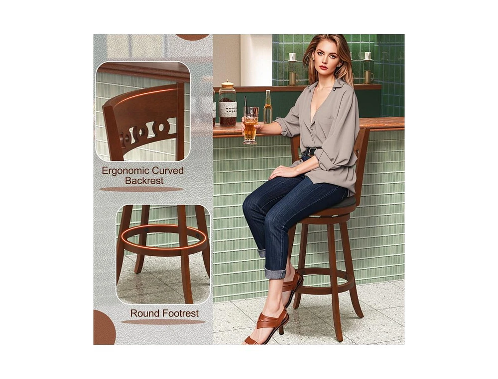 Gouun Set of 2 Swivel Bar Stools with Rubber Wood Frame- inches