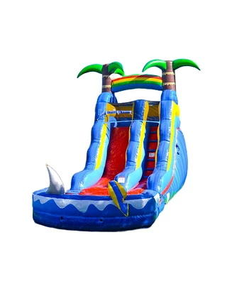 HeroKiddo 15 Ocean Shark Commercial Grade Inflatable Water Slide with Attached Splash Pool (No Blower Included)