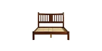 Solid Wood Farmhouse Bed Frame – Platform Design with Built-In Headboard, No Box Spring Required