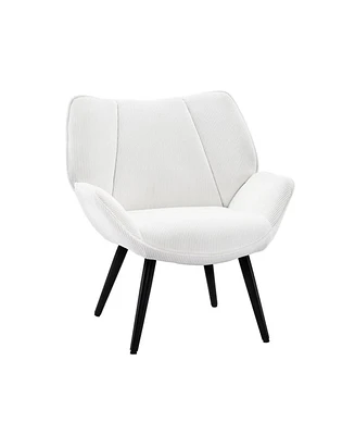 Modern Mid-Century Accent Armchair, Comfortable Single Sofa for Living Room, Bedroom, or Office, Corduroy Upholstered Reading Chair with Wingback Arms