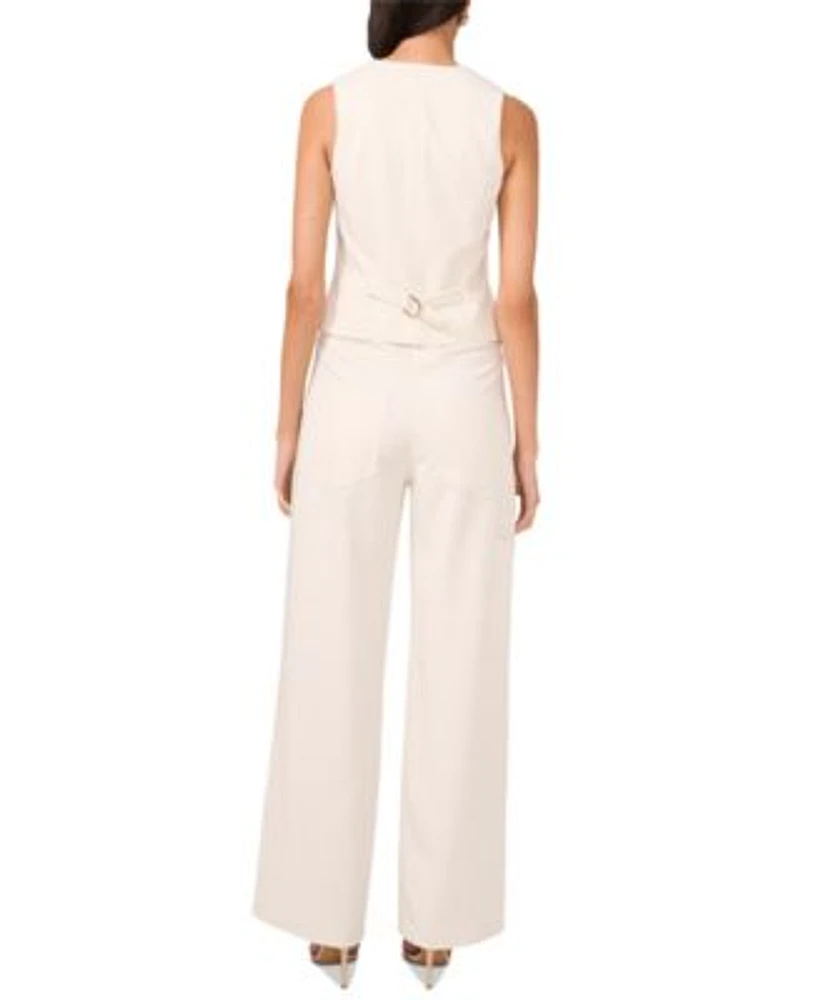 1.State Womens Princess Seam Button Front Vest High Rise Straight Leg Pants