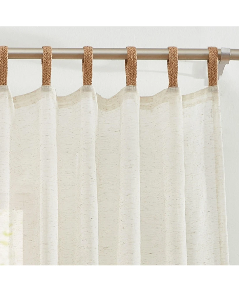 Hlc.me Lena Burlap Flax Linen Semi Sheer 3 Piece Kitchen Curtains Set, Light Filtering Transparent Window Tab Top Valance + Tiers Set (Natural Linen)
