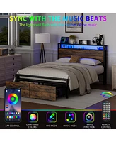 Metal Bed Frame with 2 Storage Drawers and Led Rgb Led light