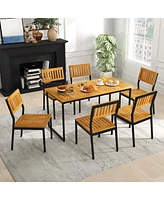 Gymax Dining Chair Set of 4 Modern Patio Chairs/Acacia Wood Backrest Slanted Seat