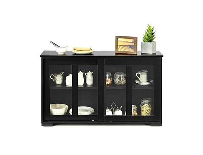 Wood Storage Cabinet with Glass Sliding Doors – Buffet Sideboard for Kitchen, Dining Room, or Living Room