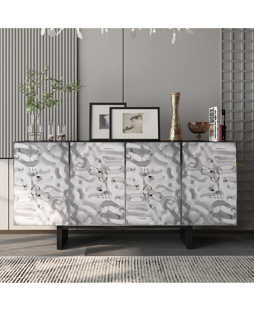 Boyel Living 4 Door Storage Cabinet with Stainless Steel Wave Polished Doors