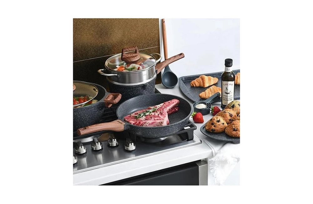 Bakken-Swiss 20-Piece Kitchen Cookware Set - Granite Non-Stick Eco-Friendly for All Stoves & Oven-Safe Marble coating