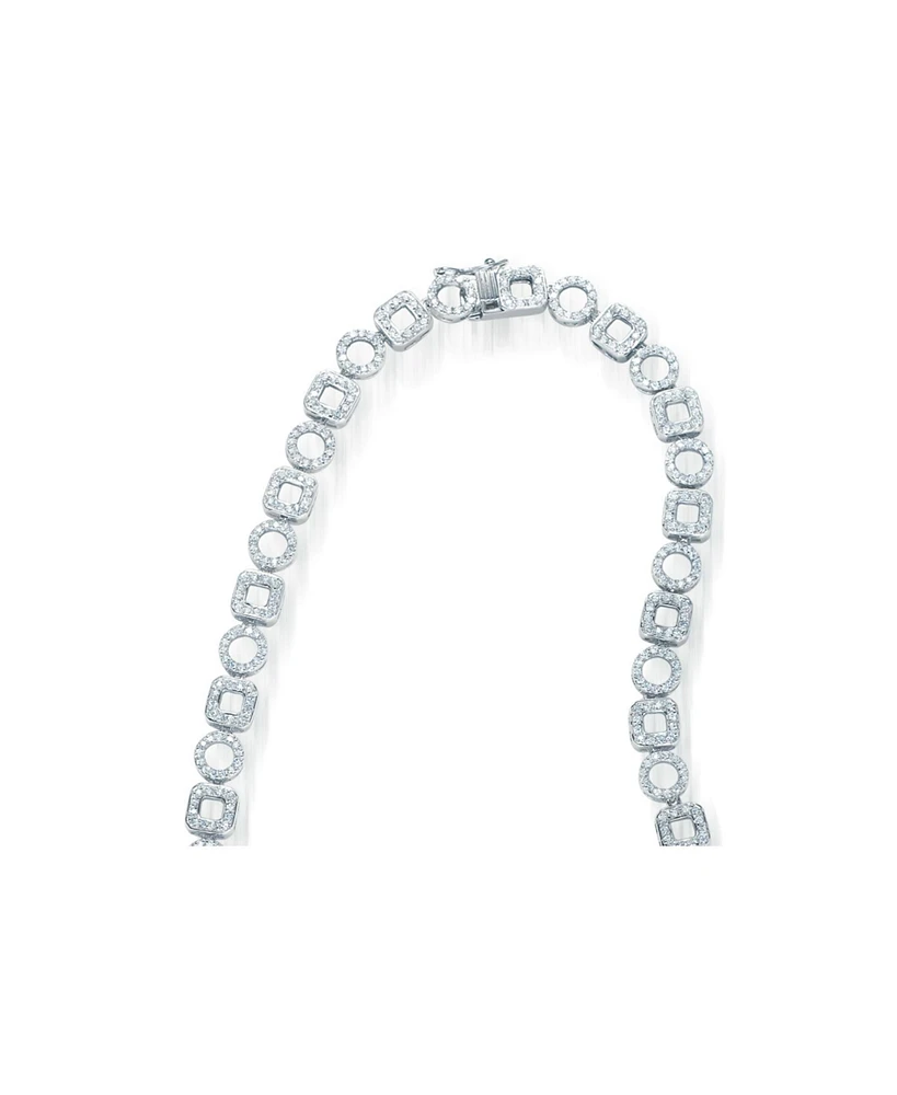 Cubic Zirconia Sterling Silver White Gold Plated Heavy Green Cubic Zirconia Necklace