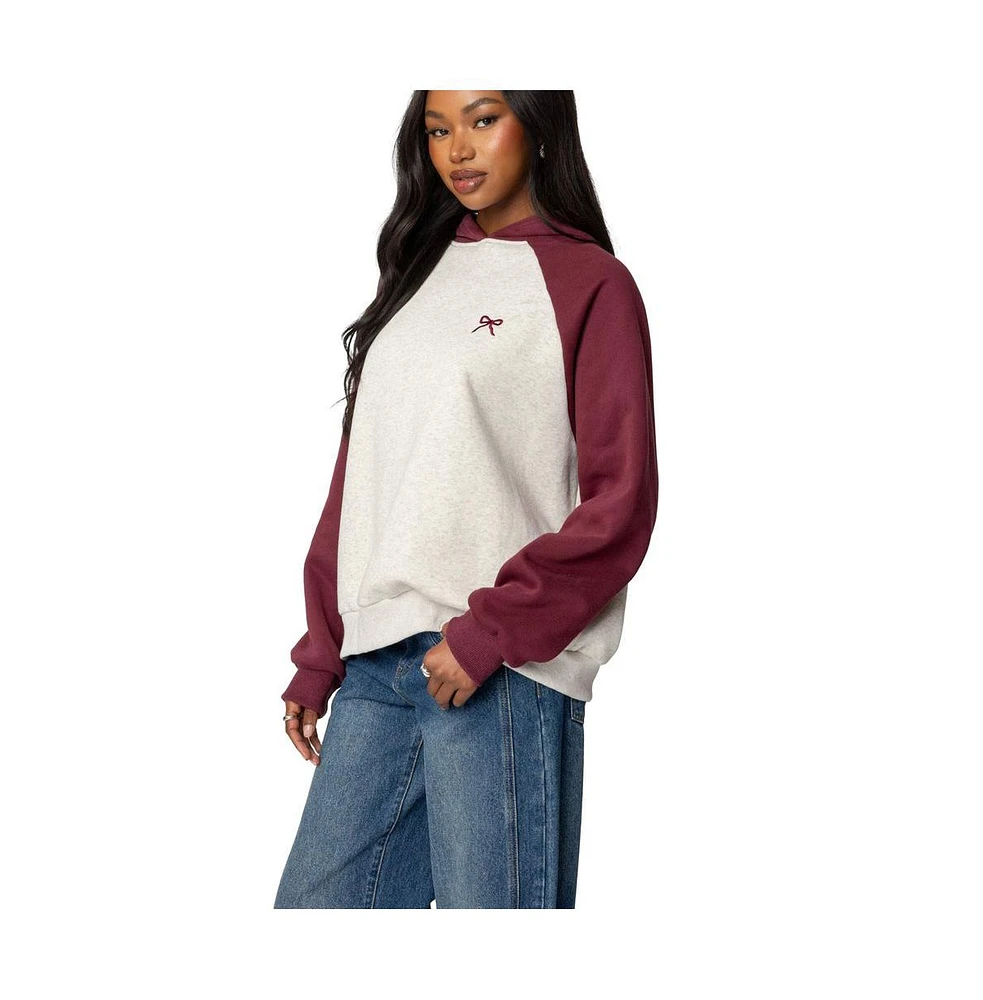 Edikted Womens Raglan Bow Oversized Hoodie