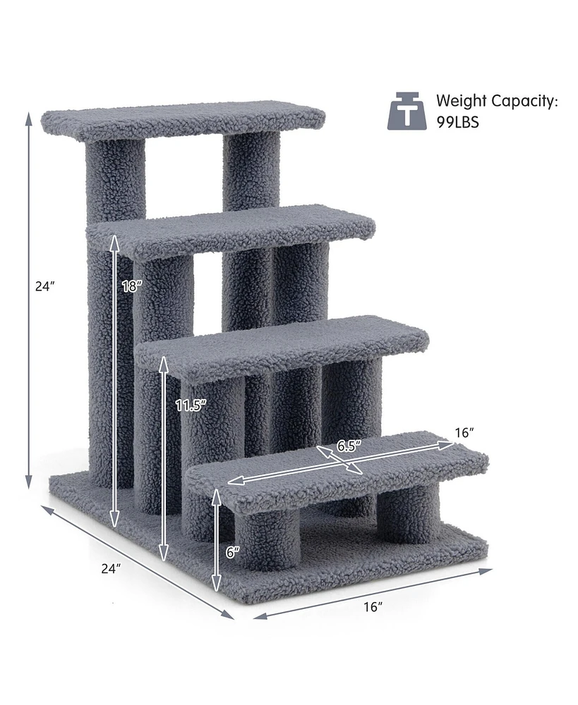 Gymax 24'' 4-Step Pet Stairs Carpeted Ladder Ramp 8 Scratching Post Cat Tree Climber