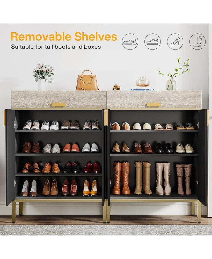 Tribesigns Shoe Cabinet with Drawers, 4-Tier Shoe Storage Organizer with Removable Shelves, Modern Shoe Storage Cabinet with Doors for Entryway, Hallw