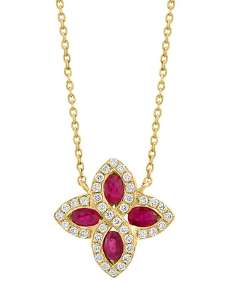 Effy Ruby (7/8 ct. t.w.) & Diamond (1/4 ct. t.w.) Flower 18" Pendant Necklace in 14k Gold