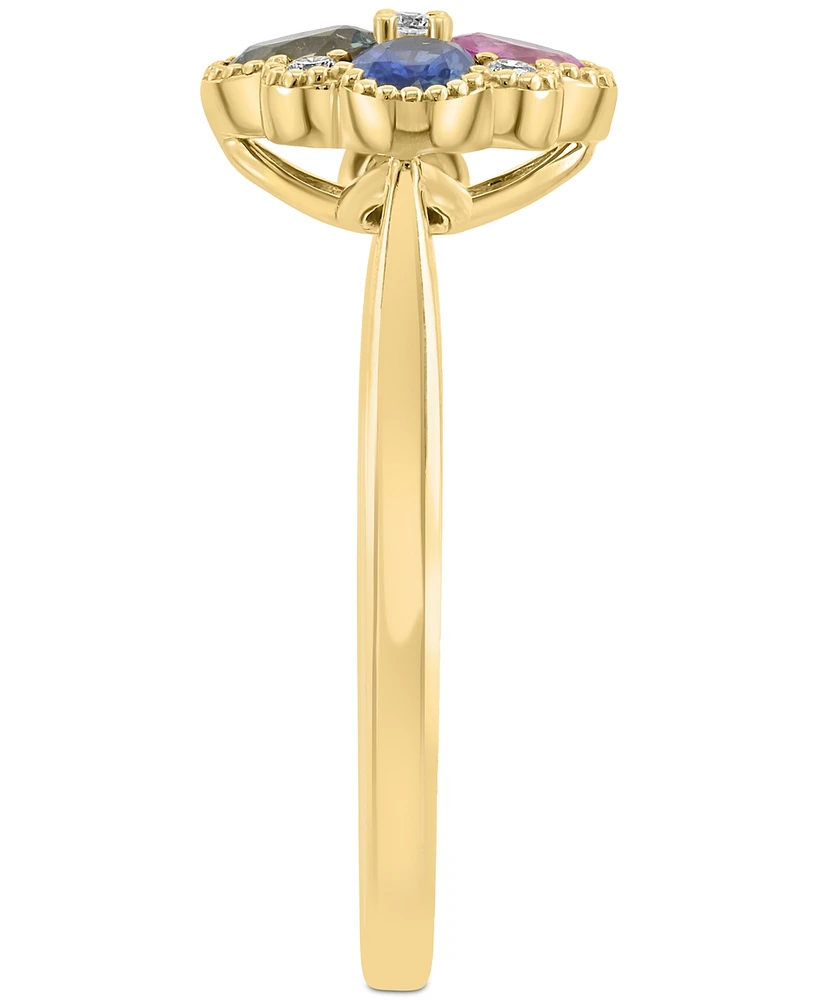 Effy Multi-Sapphire (7/8 ct. t.w.) & Diamond (1/20 ct. t.w.) Flower Ring in 14k Gold