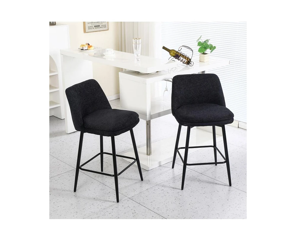 Set of 2 Counter Height Bar Stools, 360° Swivel Upholstered Barstools with Metal Legs-The Pop Home