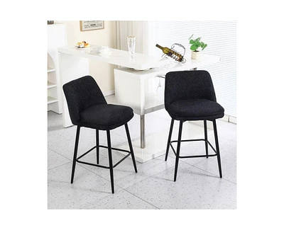 Set of 2 Counter Height Bar Stools, 360° Swivel Upholstered Barstools with Metal Legs-The Pop Home