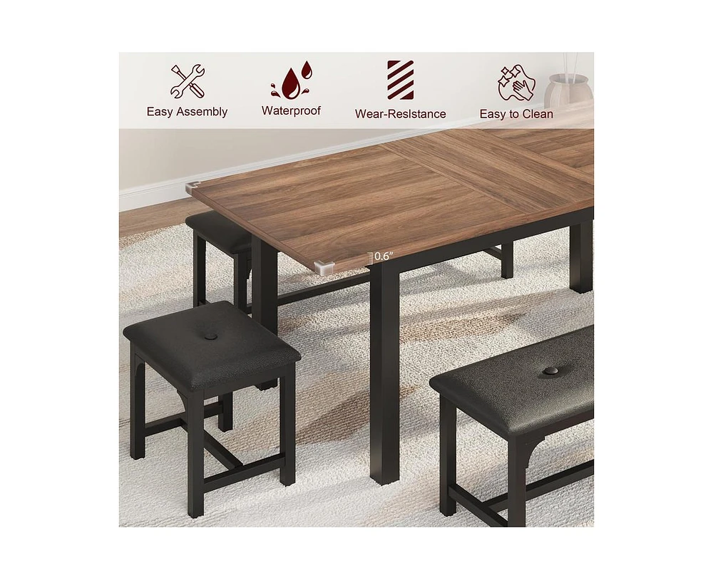 gaomon 5-Piece Dining Table Set for 4-6, 63" Extendable Room 4,Dining 6 with Metal Frame,Kitchen & Chairs
